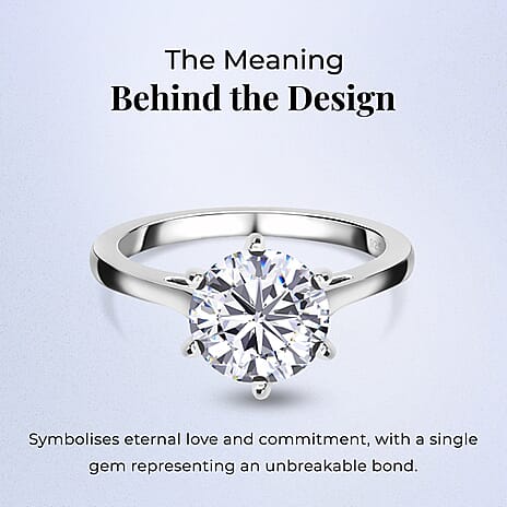 Moissanite  Solitaire Ring in Platinum Overlay Sterling Silver 2.00 ct  1.767  Ct.