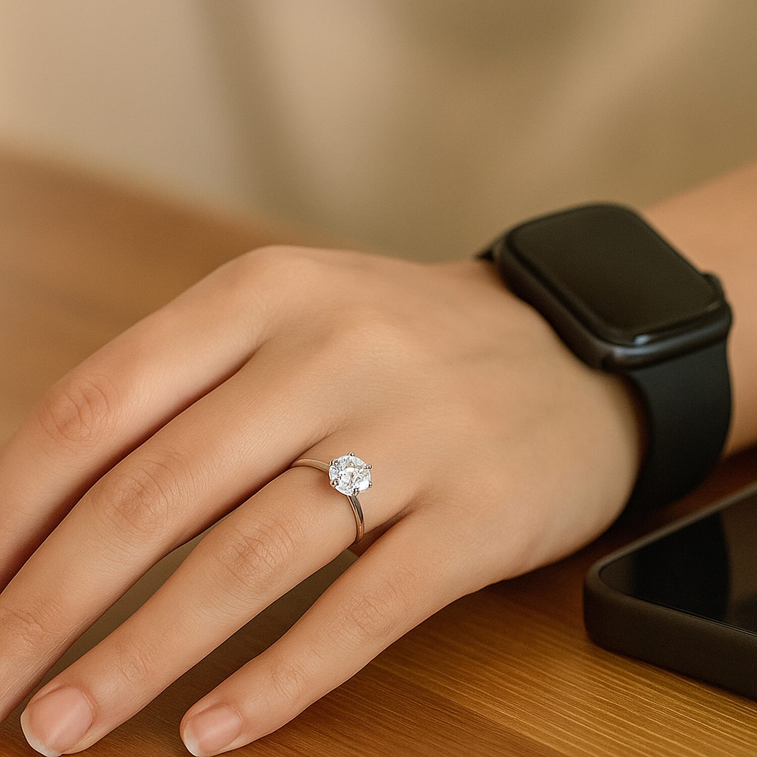 Moissanite Solitaire Ring in Sterling Silver 2.00 ct 1.767 Ct.