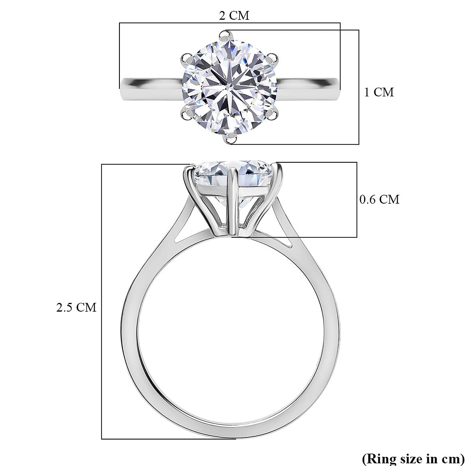Moissanite Solitaire Ring in Sterling Silver 2.00 ct 1.767 Ct.