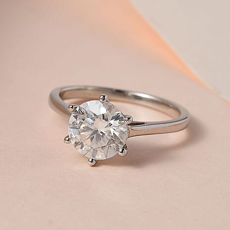Moissanite  Solitaire Ring in Platinum Overlay Sterling Silver 2.00 ct  1.767  Ct.