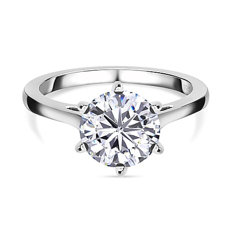 Moissanite  Solitaire Ring in Platinum Overlay Sterling Silver 2.00 ct  1.767  Ct.