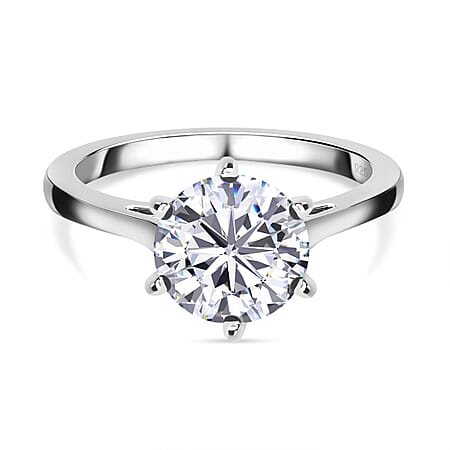 Moissanite Solitaire Ring in Platinum Overlay Sterling Silver 1.77 Ct