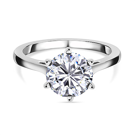 Moissanite  Solitaire Ring in Platinum Overlay Sterling Silver 1.767  Ct.