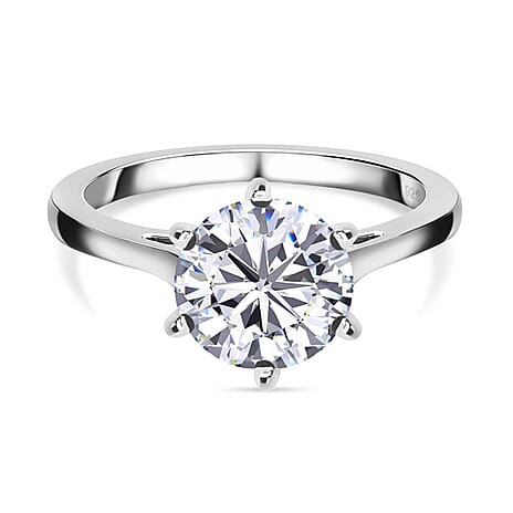 Moissanite  Solitaire Ring in Platinum Overlay Sterling Silver 2.00 ct  1.767  Ct.