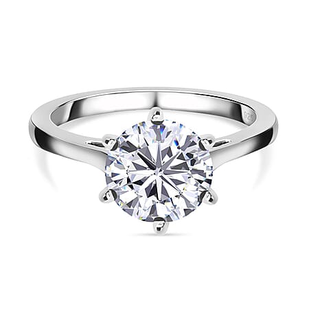D'Joy Moissanite Solitaire Ring in Platinum Overlay Sterling Silver D'Joy Moissanite Solitaire Ring in Platinum Overlay Sterling Silver