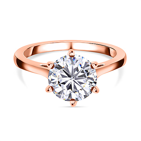 Moissanite  Solitaire Ring in 18K Vermeil Rose Gold Plated Sterling Silver 1.767  Ct.