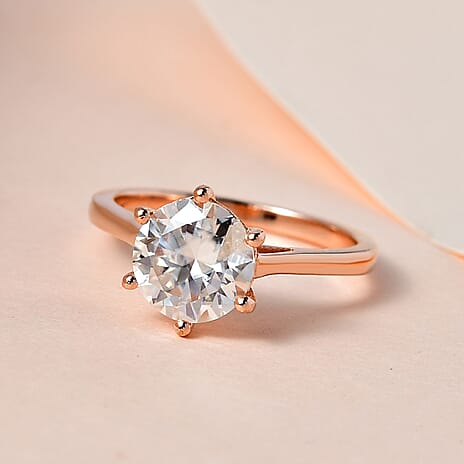 Moissanite  Solitaire Ring in Vermeil RG Sterling Silver 2.00 ct  1.767  Ct.
