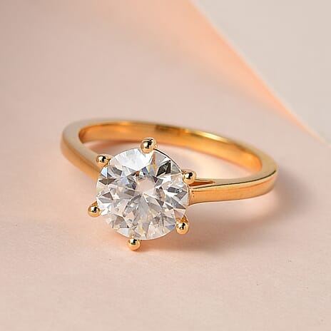 Moissanite  Solitaire Ring in Vermeil YG Sterling Silver 2.00 ct  1.767  Ct.