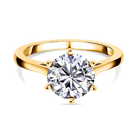 D'Joy Moissanite Solitaire Ring in 18K Vermeil Yellow Gold Plated Sterling Silver