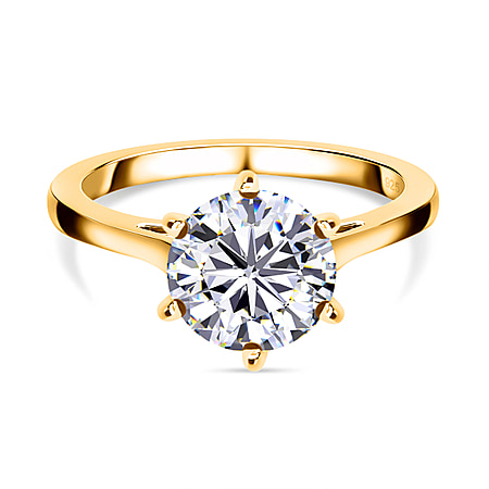 Moissanite  Solitaire Ring in 18K Vermeil Yellow Gold Plated Sterling Silver 1.767  Ct.