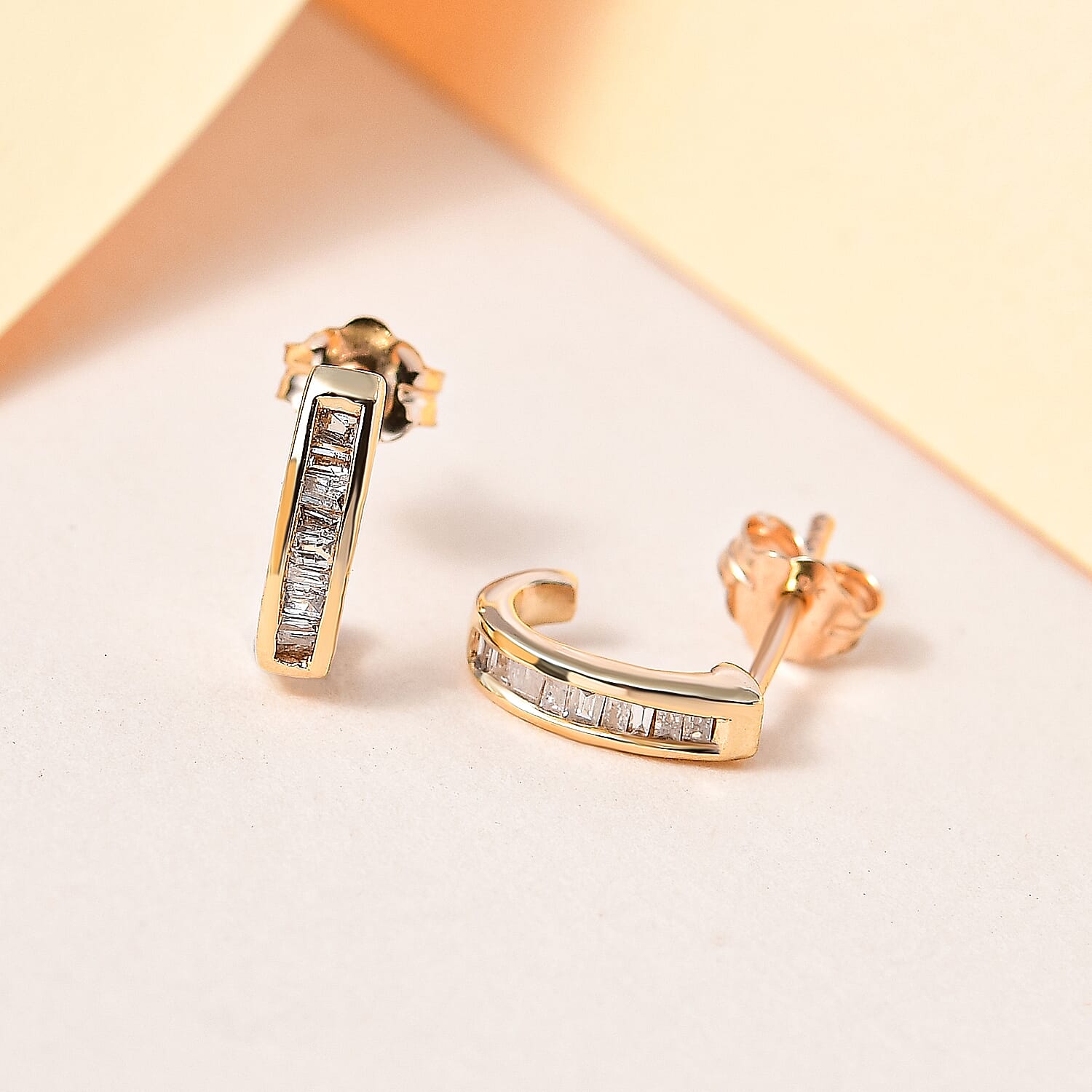 9K Yellow Gold Diamond (G-H) J Hoop Earrings