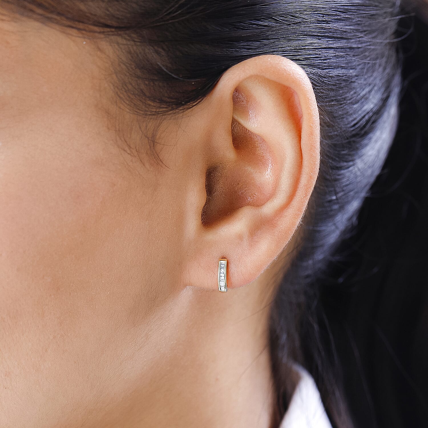 9K Yellow Gold Diamond (G-H) J Hoop Earrings