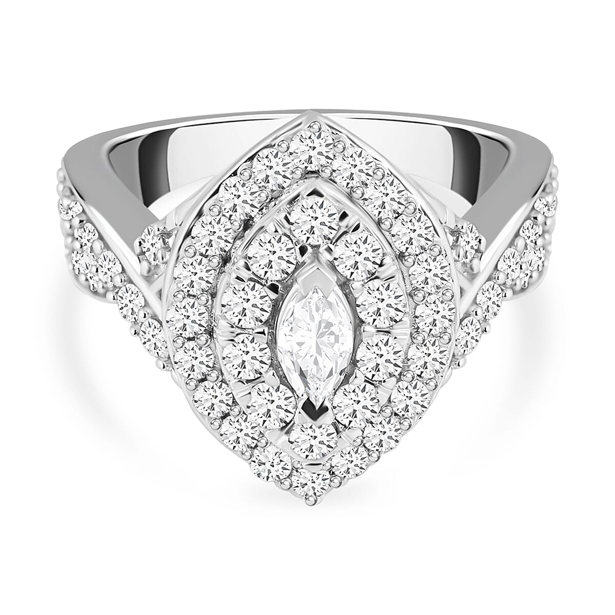 14K White Gold SI Natural White Diamond Halo Ring 1.40 Ct, Gold Wt. 3.60 Gms.