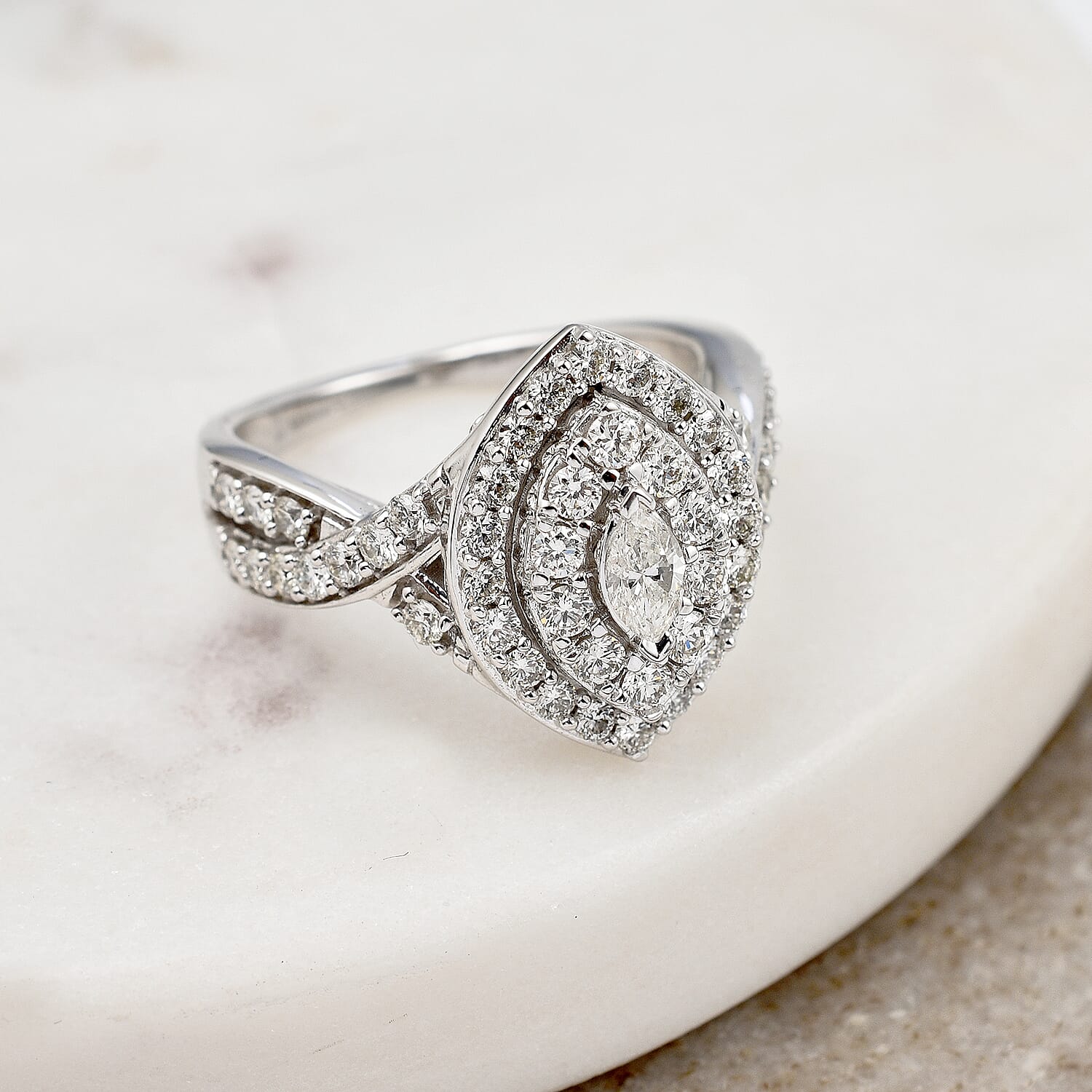 14K White Gold SI Natural White Diamond Halo Ring 1.40 Ct, Gold Wt. 3.60 Gms.