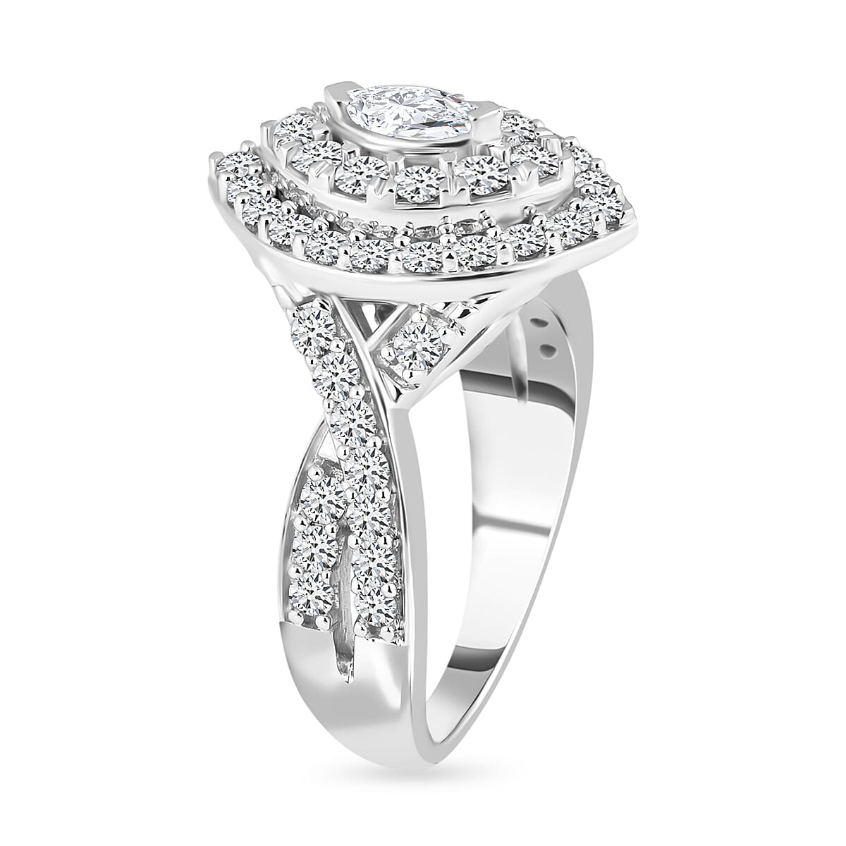 14K White Gold SI Natural White Diamond Halo Ring 1.40 Ct, Gold Wt. 3.60 Gms.