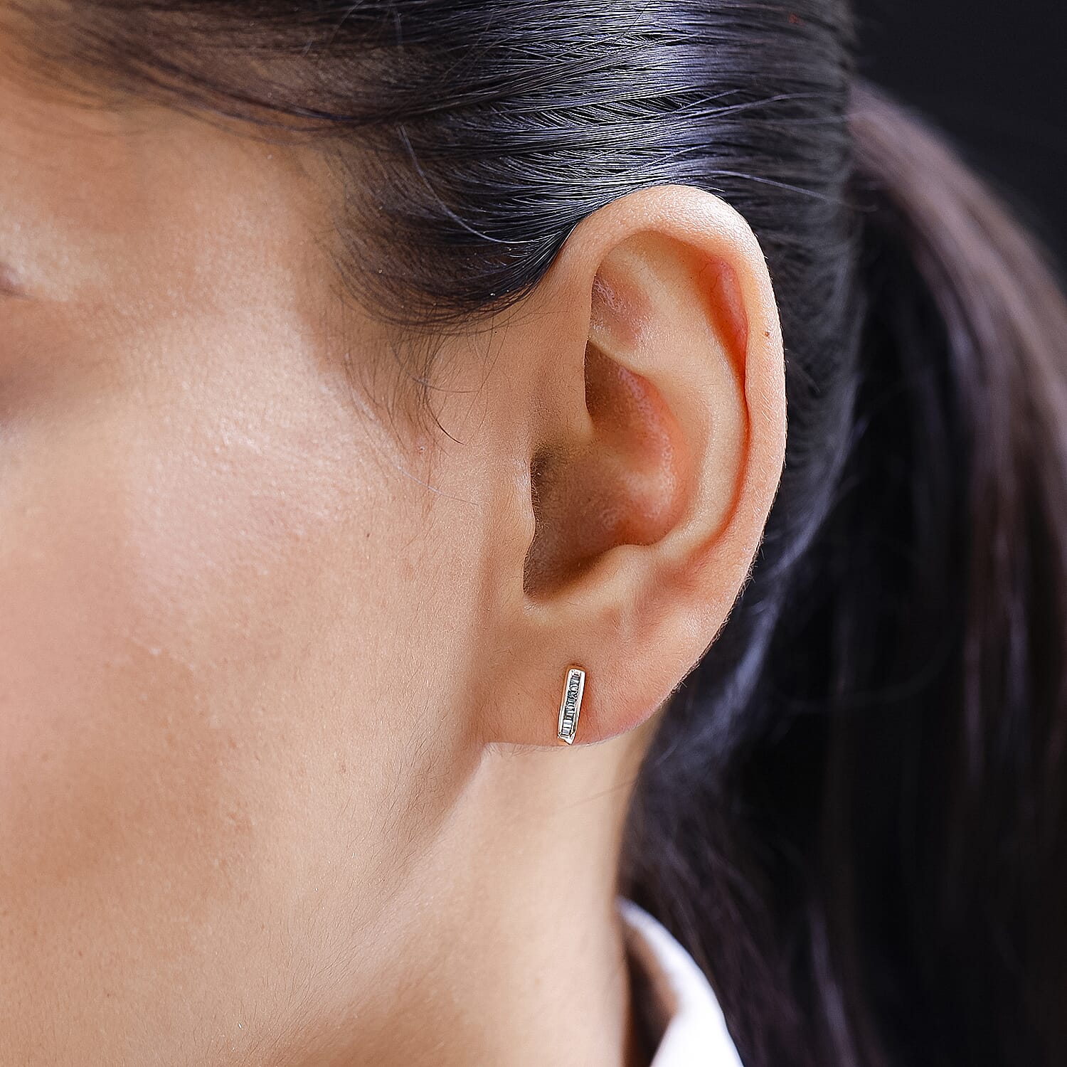 9K Rose Gold Natural Champagne Diamond J Hoop Earrings