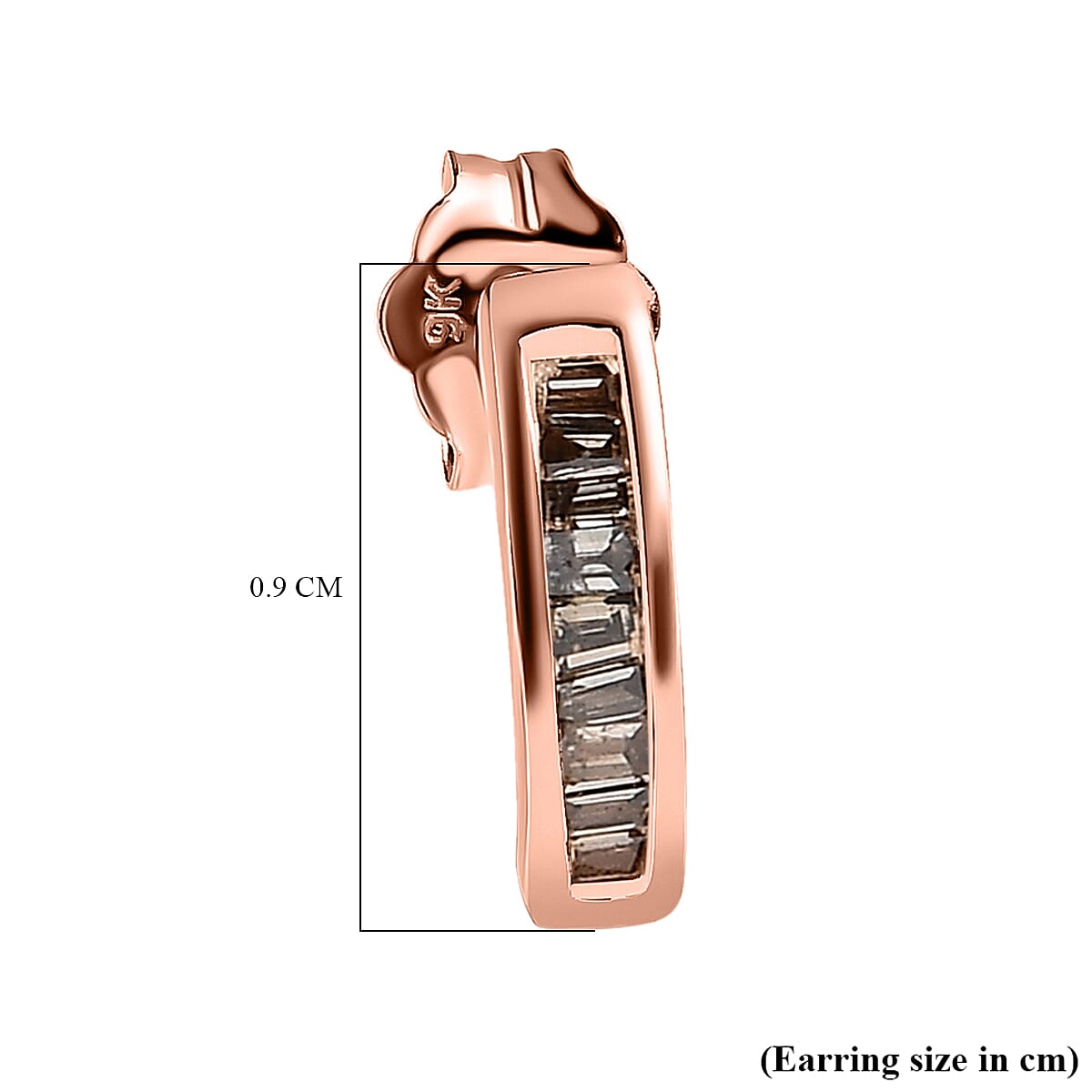 9K Rose Gold Natural Champagne Diamond J Hoop Earrings