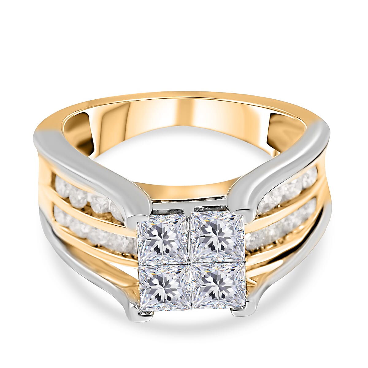 14K Yellow Gold Natural Yellow Diamond (Mrq. 0.62 Solitaire I1) and Diamond (I1-G-H) Ring 1.50 Ct, Gold Wt. 5.20 Gms