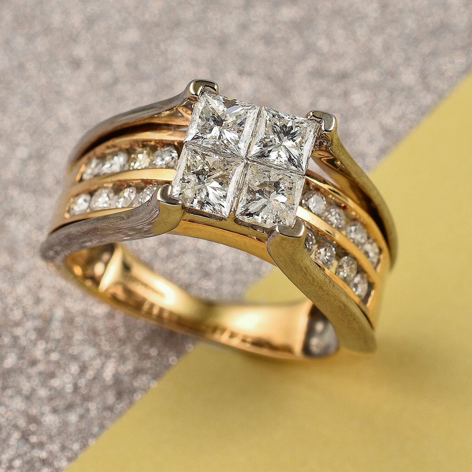 14K Yellow Gold Natural Yellow Diamond (Mrq. 0.62 Solitaire I1) and Diamond (I1-G-H) Ring 1.50 Ct, Gold Wt. 5.20 Gms