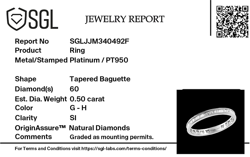 950 Platinum  I1  White Diamond  GH, I1 Band Ring 0.50 ct,  Platinum Wt. 2.7 Gms  0.500  Ct.