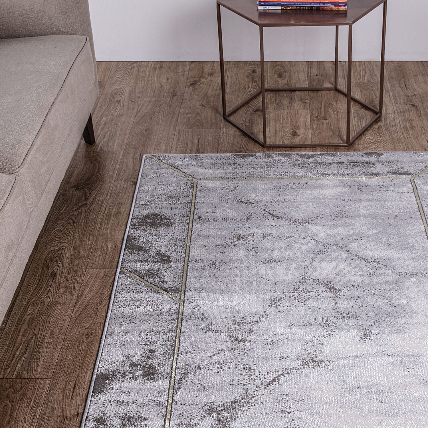 Scandi Rug and Door Mat (Size 210x150x2 cm) - Grey & Cream