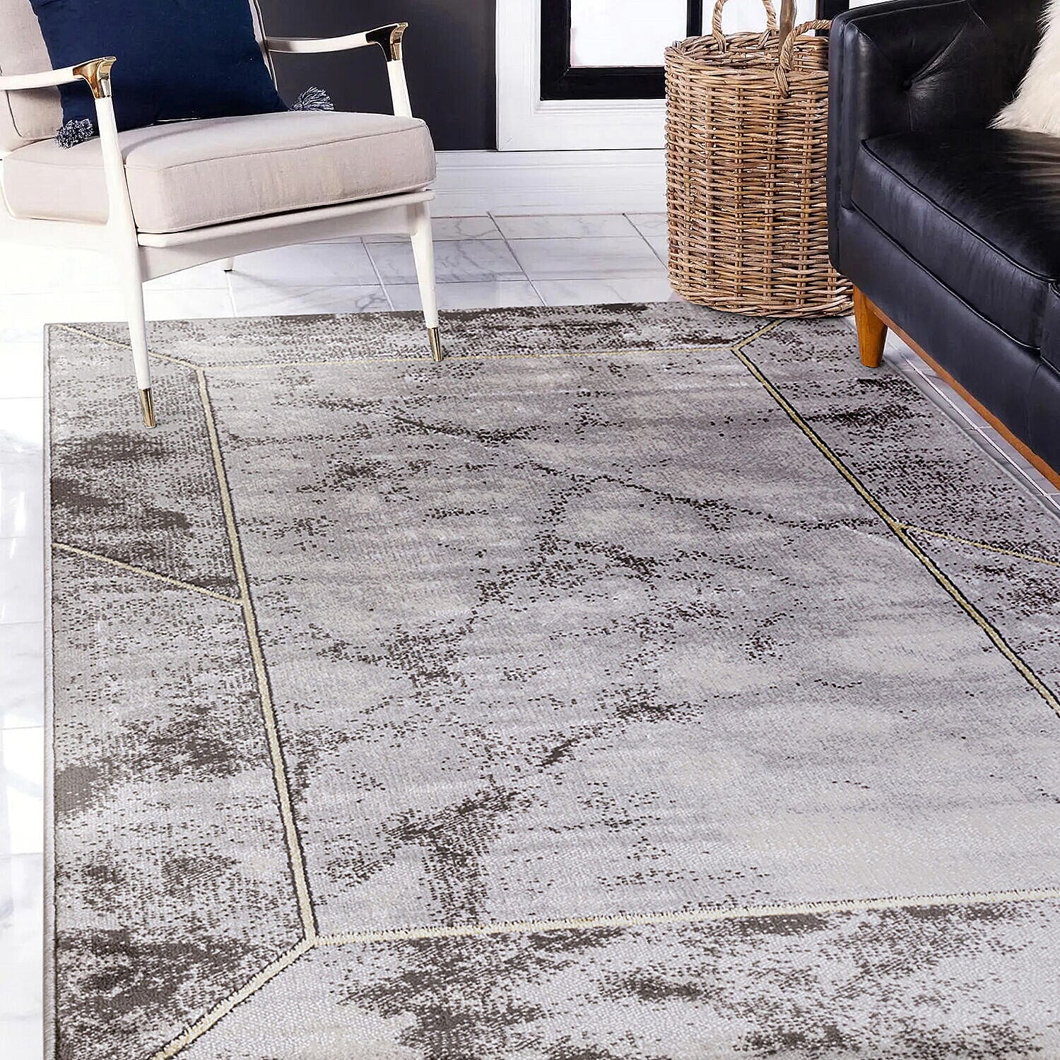 Scandi Rug and Door Mat (Size 210x150x2 cm) - Grey & Cream