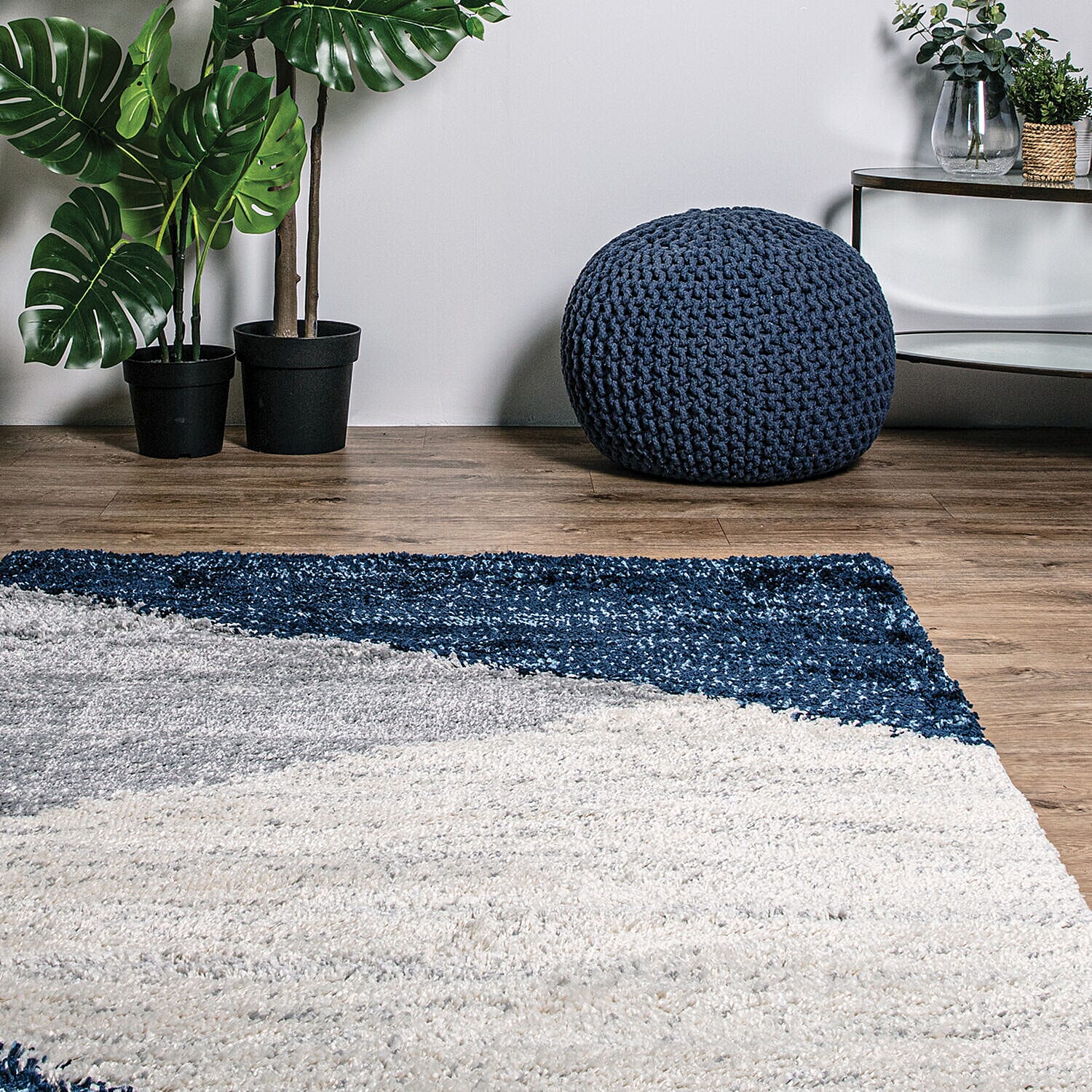 Nordic Rug (Size 210x150 cm) - Navy & Cream