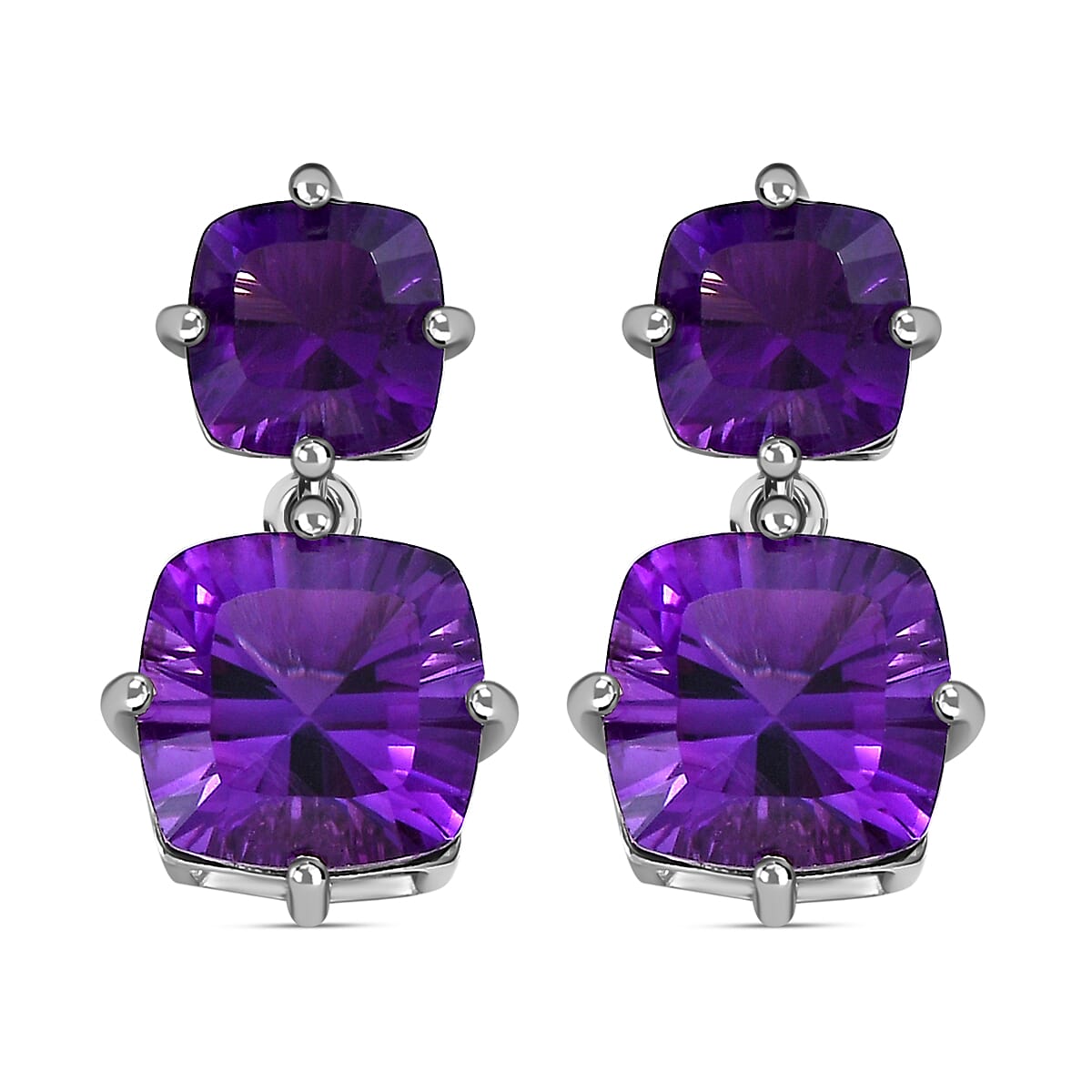 TJC Launch Concave Cut Amethyst Stud Earrings in Platinum Overlay Sterling Silver 6.31 Ct.