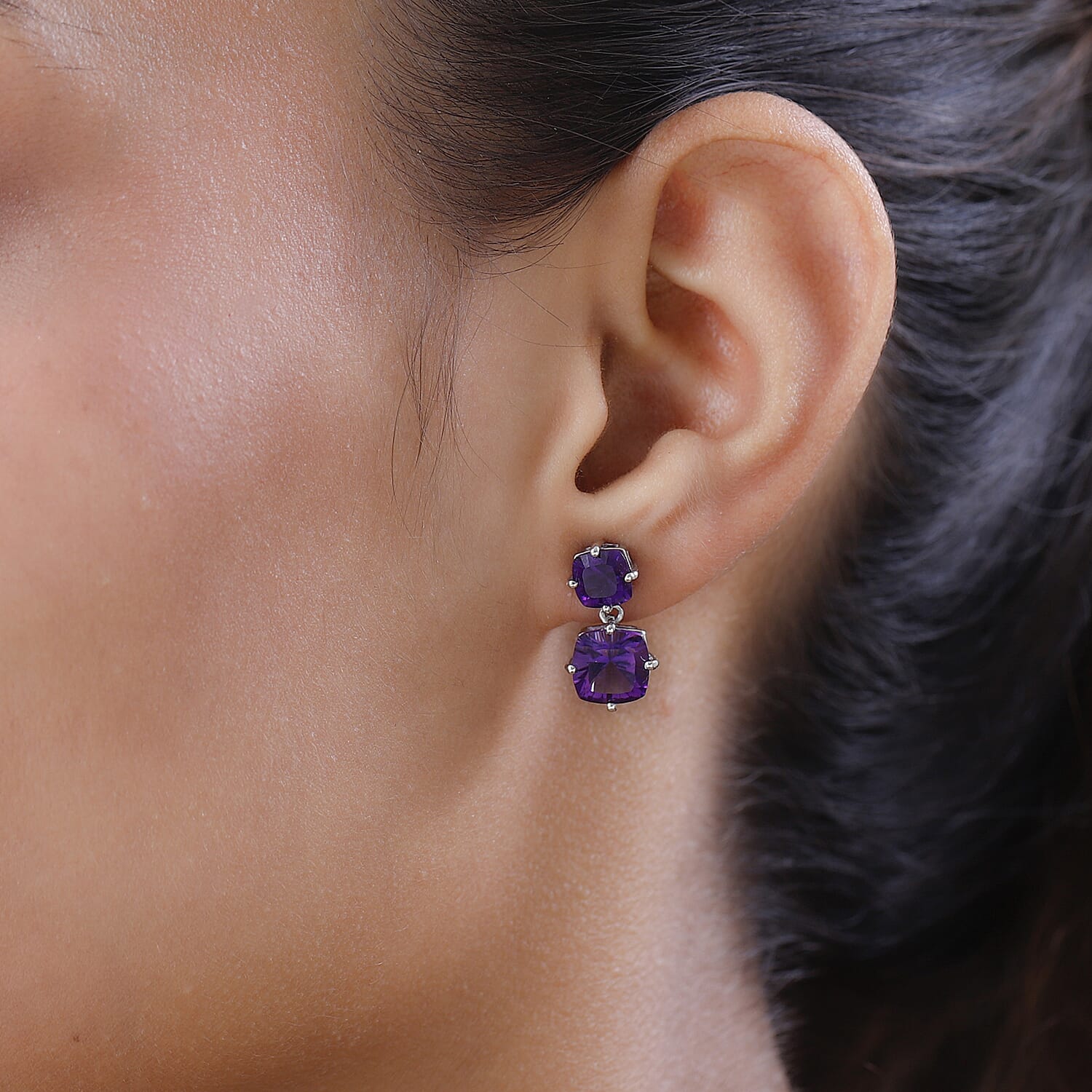 TJC Launch Concave Cut Amethyst Stud Earrings in Platinum Overlay Sterling Silver 6.31 Ct.