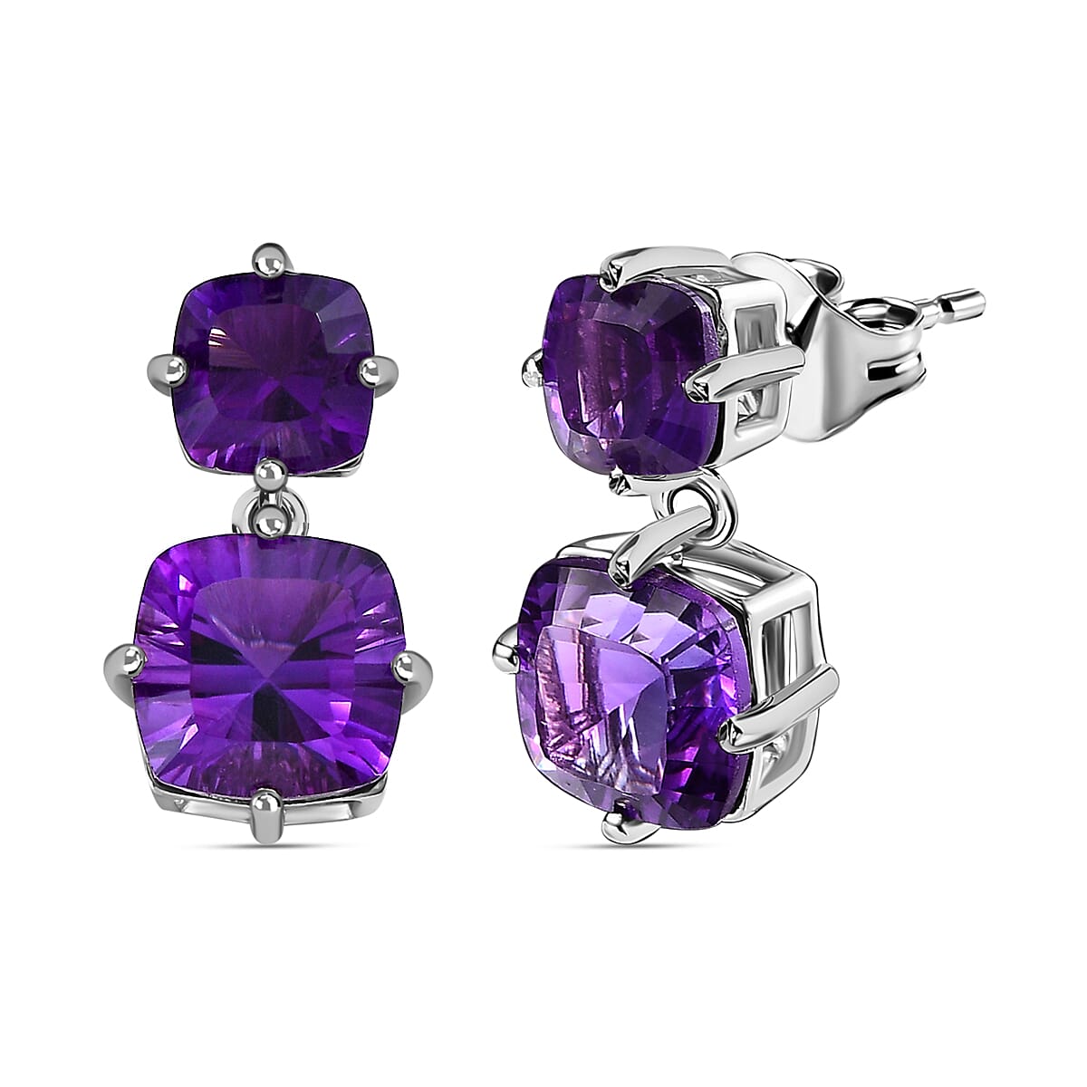 TJC Launch Concave Cut Amethyst Stud Earrings in Platinum Overlay Sterling Silver 6.31 Ct.