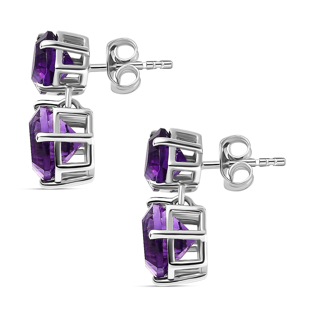TJC Launch Concave Cut Amethyst Stud Earrings in Platinum Overlay Sterling Silver 6.31 Ct.