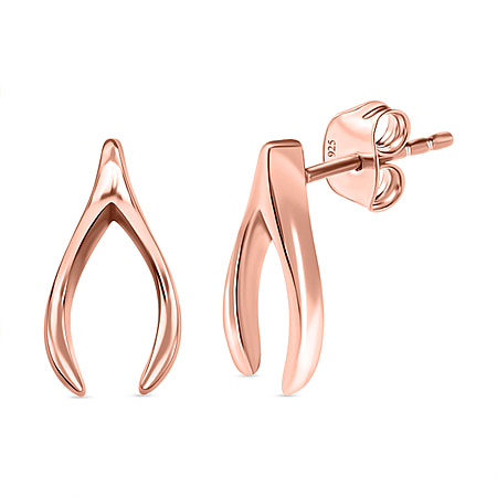 Wishbone Stud Earrings (with Push Back) in Sterling Silver with 18K Vermeil Rose Gold