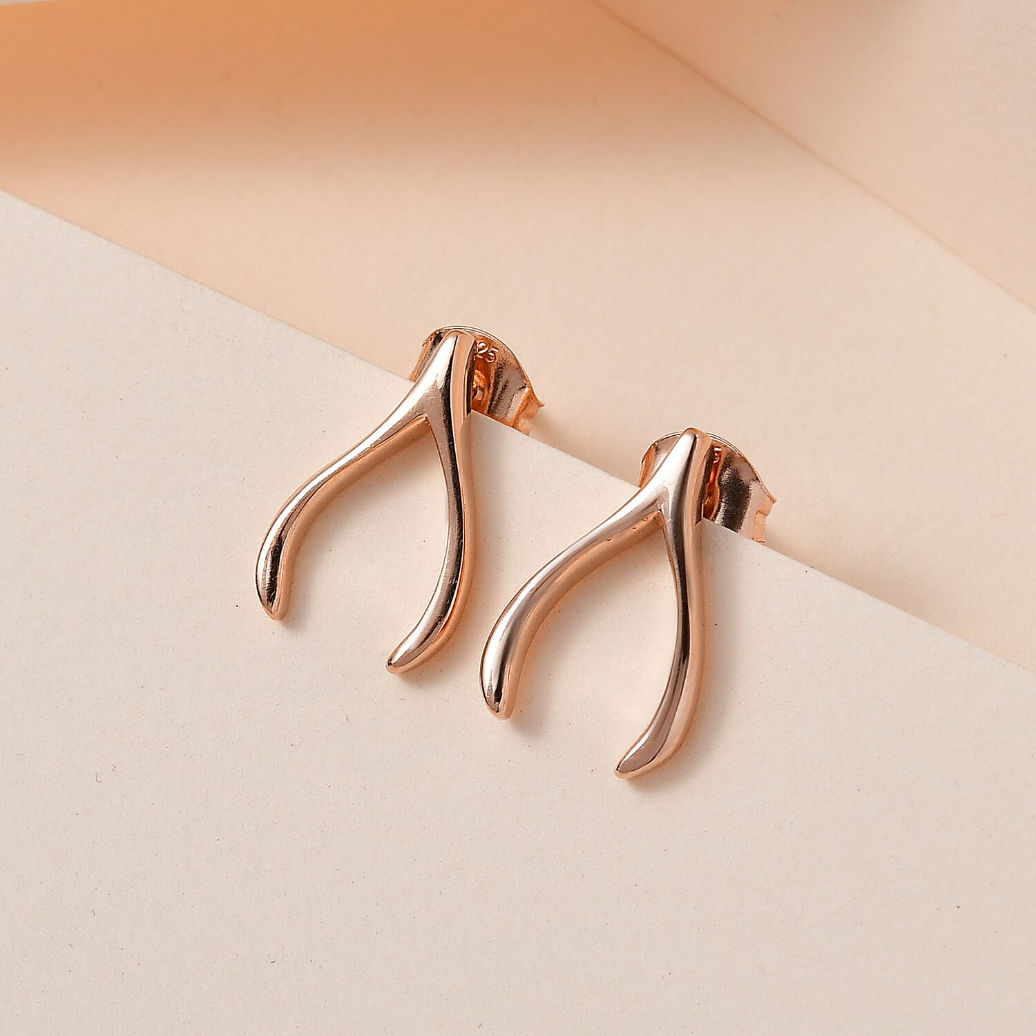 18K Rose Gold Vermeil Plated Sterling Silver Solitaire Stud Earrings (with Push Back)