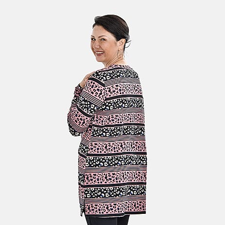 Tamsy Crew Neck Jersey Drape Top (One Size,8-18) - Black - Pink