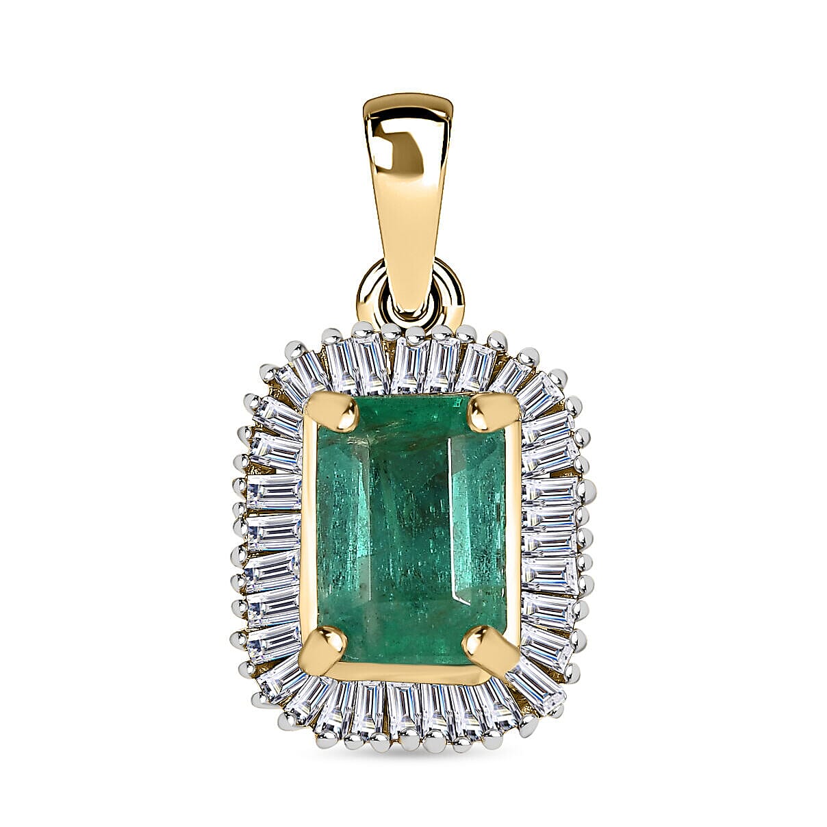9K Yellow Gold AAA Zambian Emerald and Diamond Pendant 1.24 Ct.