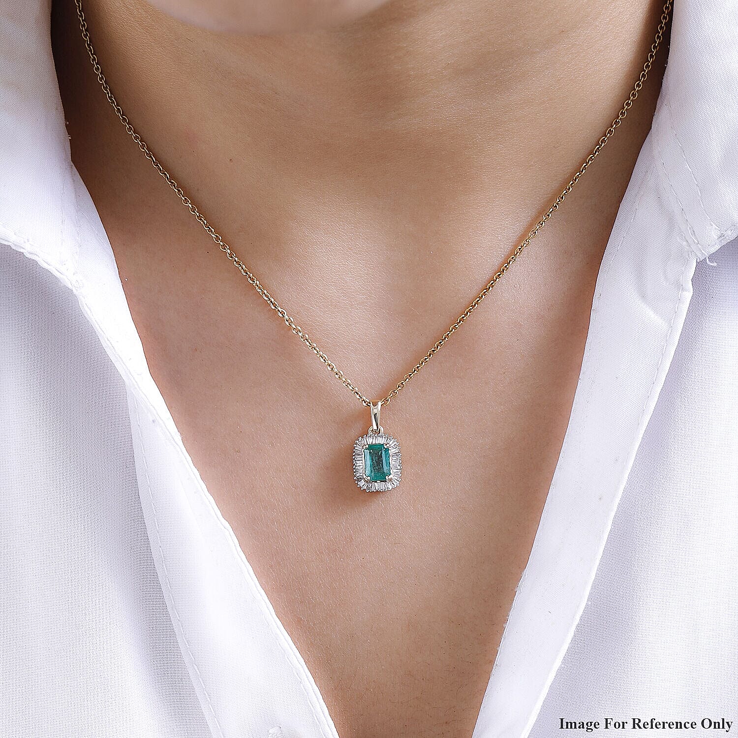 9K Yellow Gold AAA Zambian Emerald and Diamond Pendant 1.24 Ct.