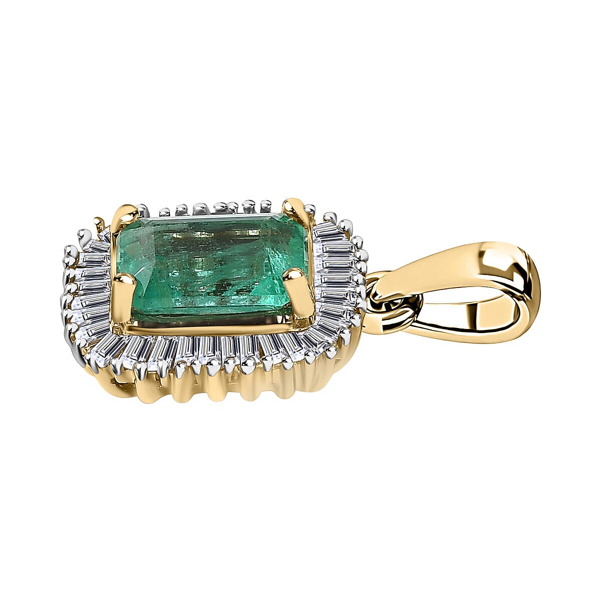 9K Yellow Gold AAA Zambian Emerald and Diamond Pendant 1.24 Ct.