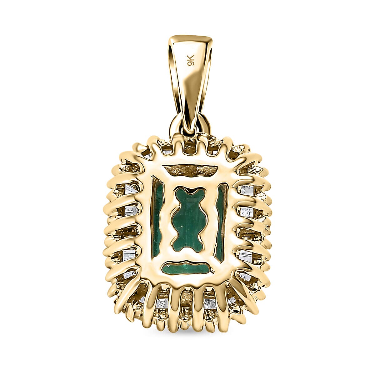 9K Yellow Gold AAA Zambian Emerald and Diamond Pendant 1.24 Ct.