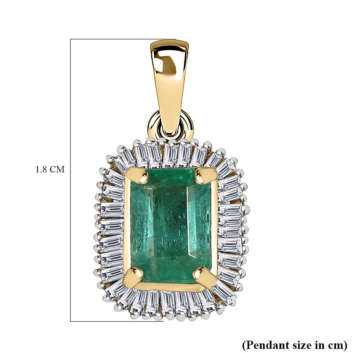 9K Yellow Gold AAA Zambian Emerald and Diamond Pendant 1.24 Ct.
