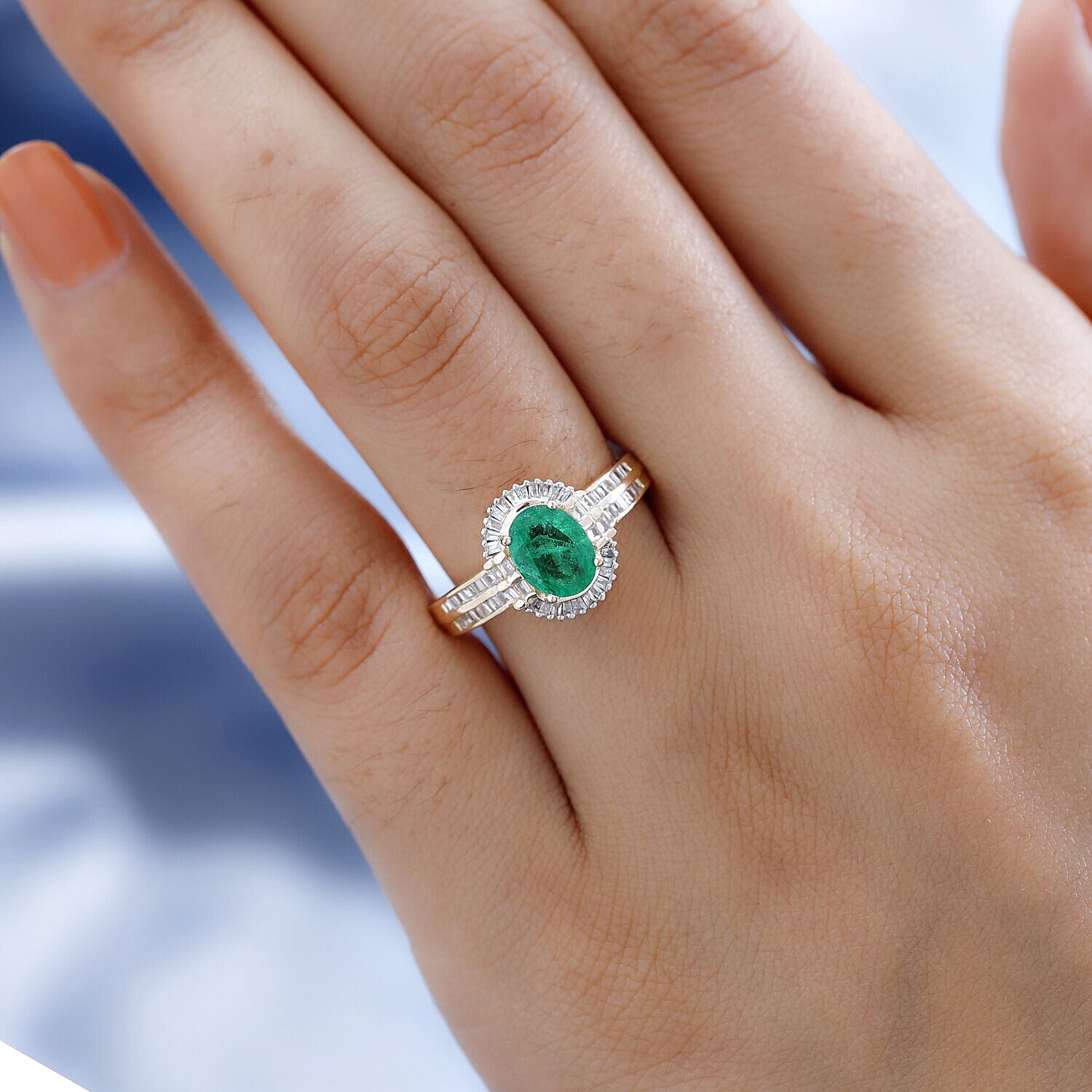 9K Yellow Gold AAA Zambian Emerald and Diamond Ring 1.53 Ct.