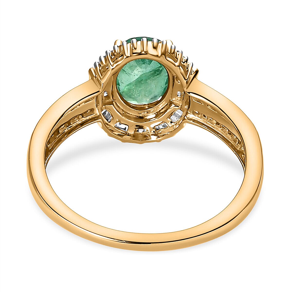 9K Yellow Gold AAA Zambian Emerald and Diamond Ring 1.53 Ct.