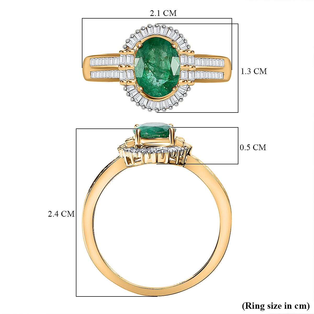 9K Yellow Gold AAA Zambian Emerald and Diamond Ring 1.53 Ct.