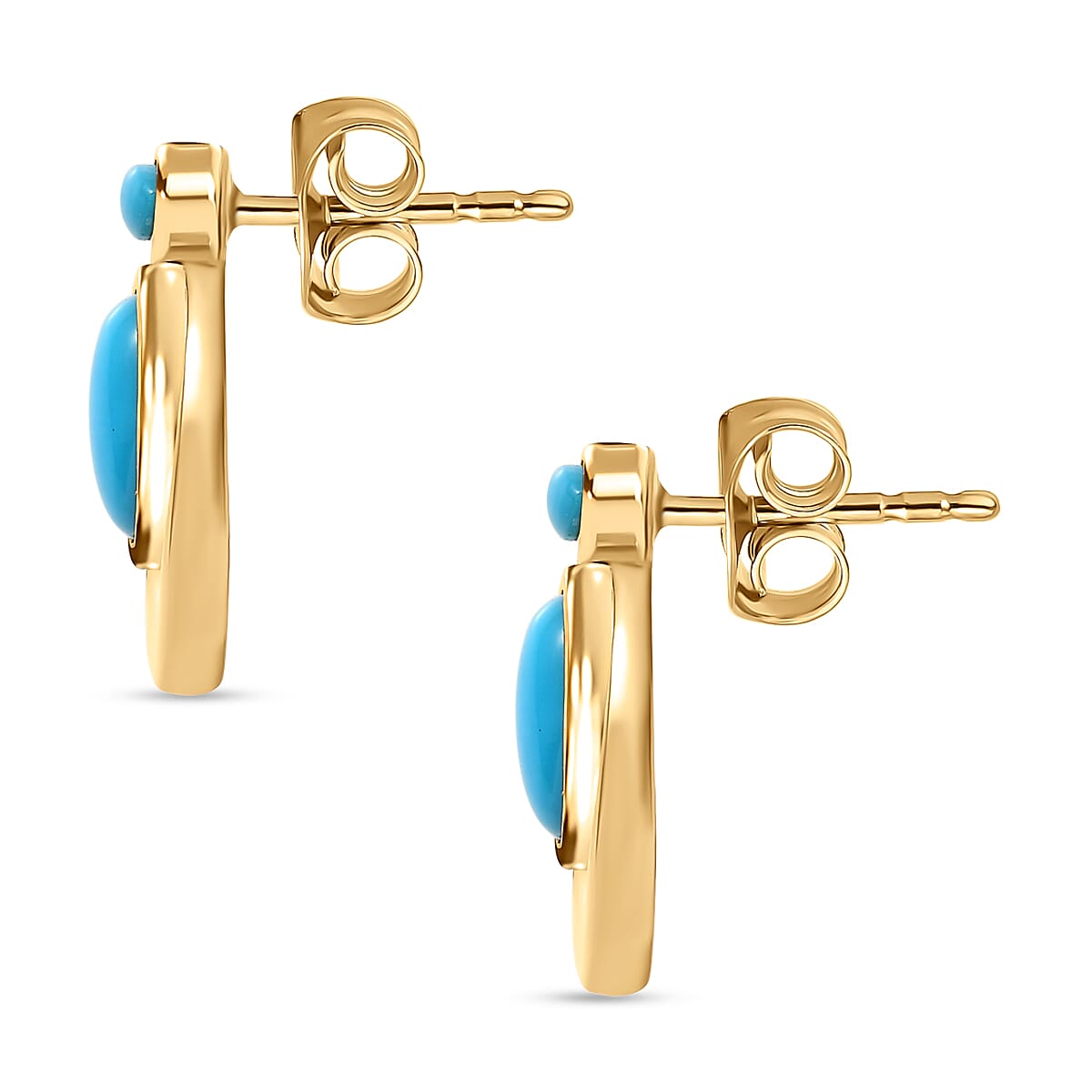 Arizona Sleeping Beauty Turquoise Stud Earrings in 18K Yellow Gold Vermeil Plated Sterling Silver 1.74 Ct.