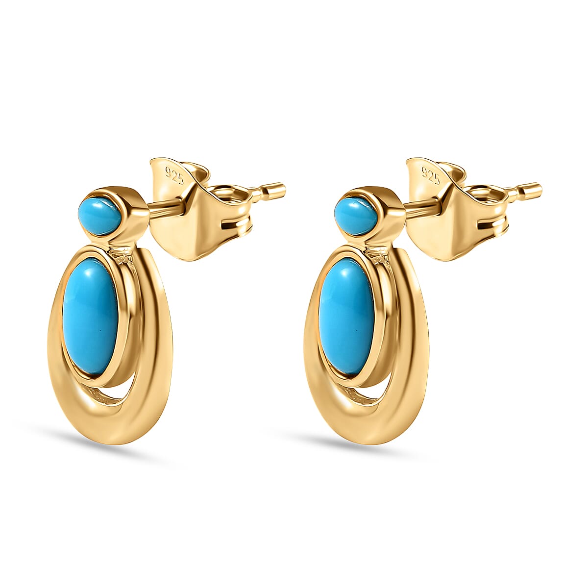 Arizona Sleeping Beauty Turquoise Stud Earrings in 18K Yellow Gold Vermeil Plated Sterling Silver 1.74 Ct.