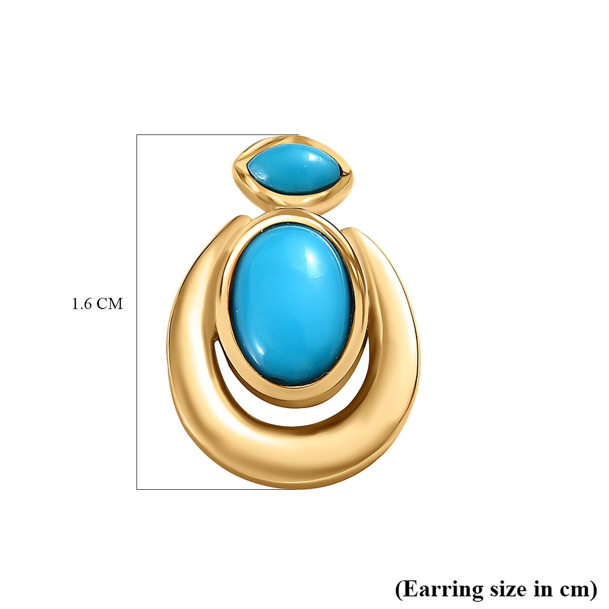 Arizona Sleeping Beauty Turquoise Stud Earrings in 18K Yellow Gold Vermeil Plated Sterling Silver 1.74 Ct.
