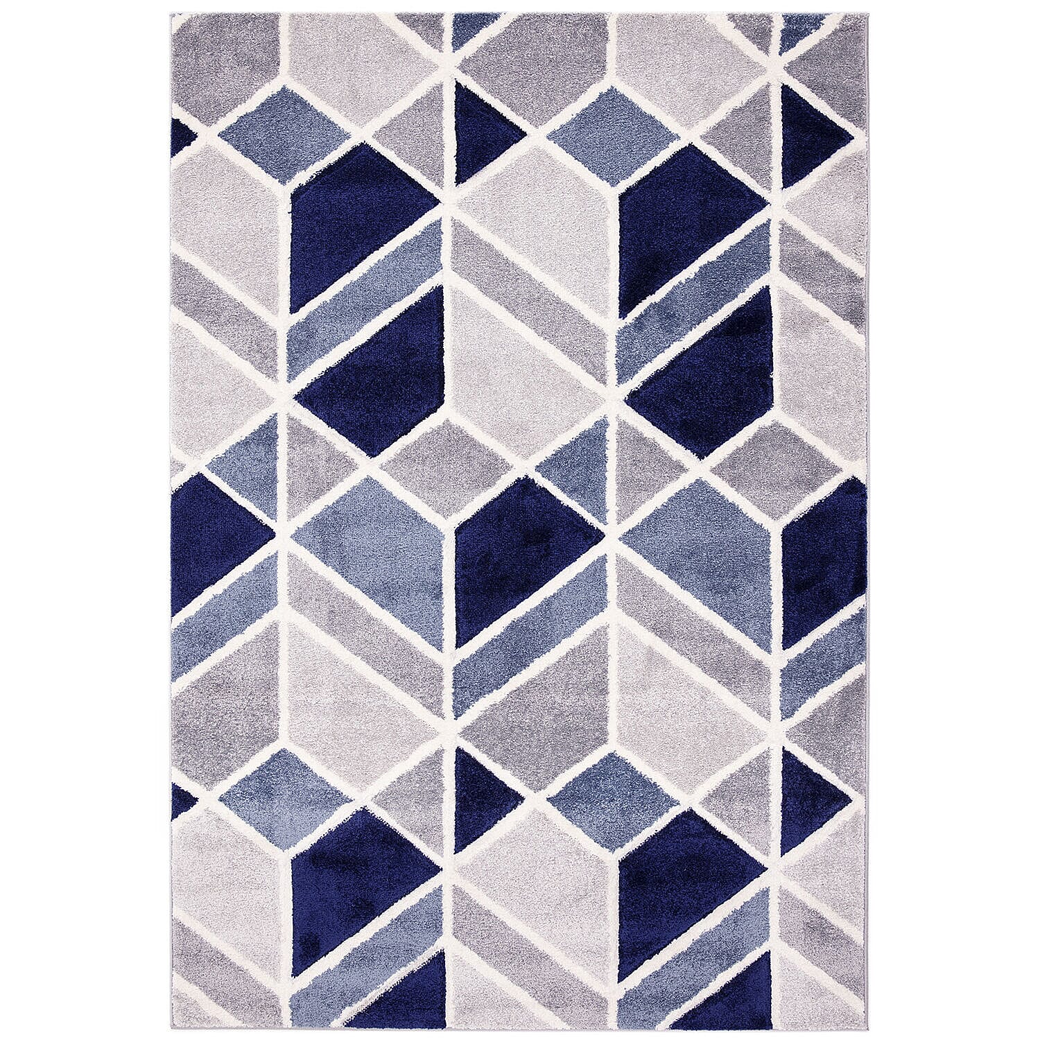 Maze Rug and Door Mat (Size 210x150 cm) - Blue & Cream