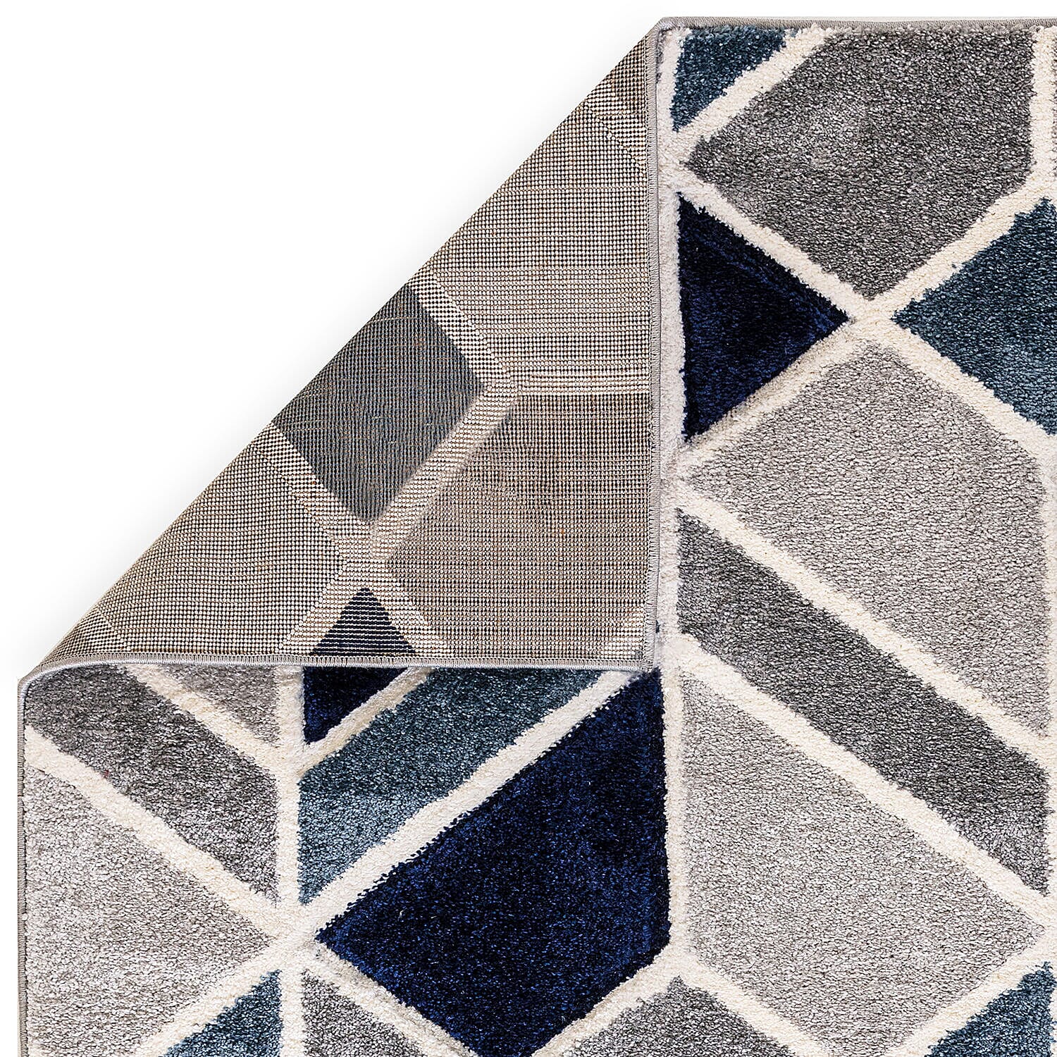 Maze Rug and Door Mat (Size 210x150 cm) - Blue & Cream