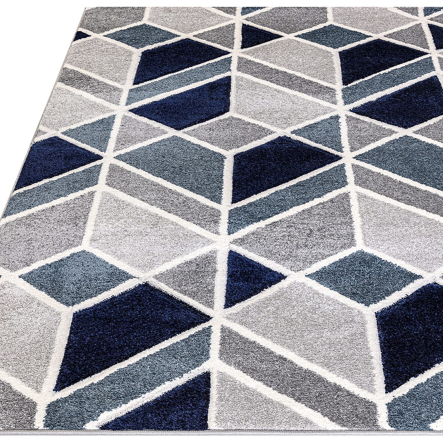 Maze Rug and Door Mat (Size 210x150 cm) - Blue & Cream