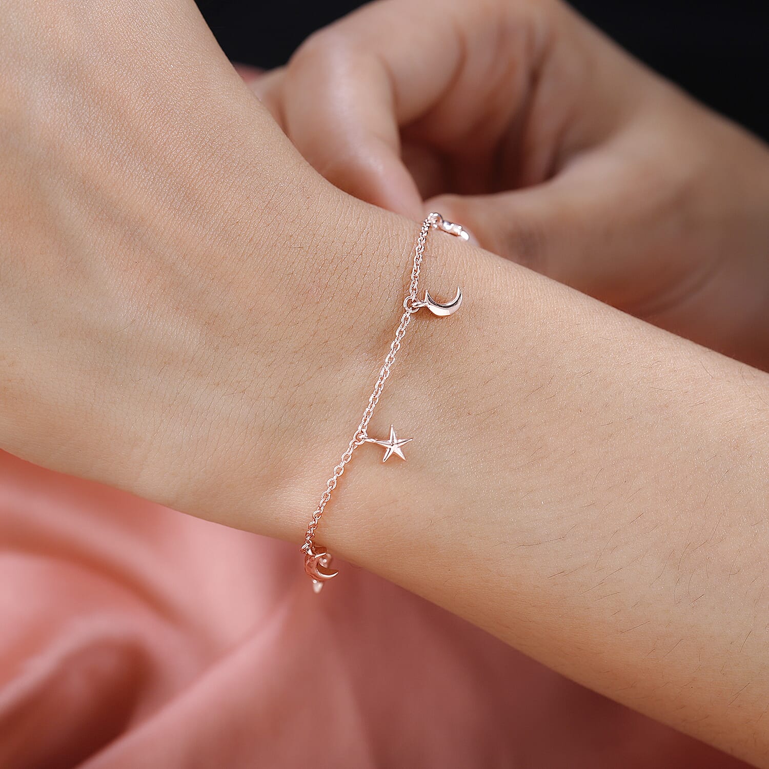 18K Rose Gold Vermeil Plated Sterling Silver Charm Bracelet (Size - 7.5)