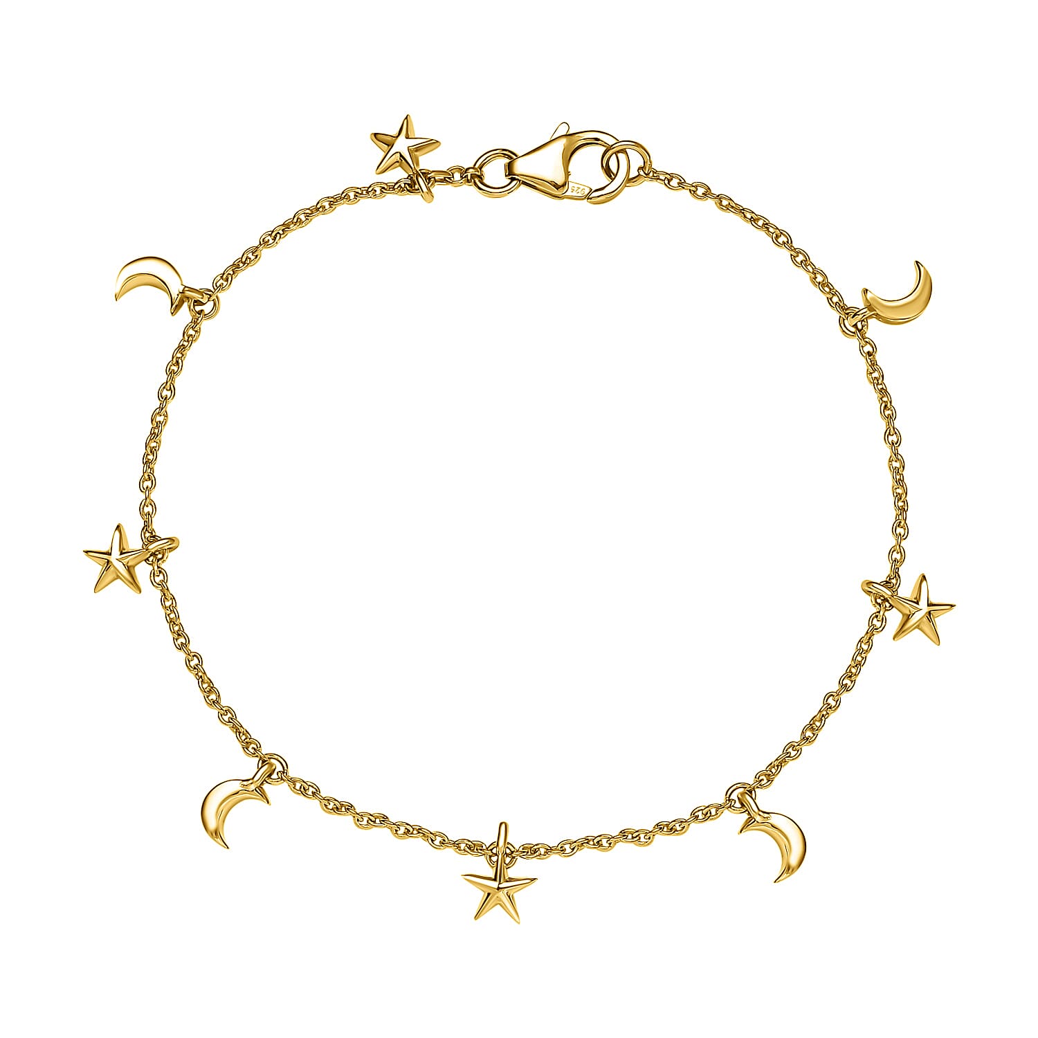 18K Yellow Gold Vermeil Plated Sterling Silver Charm Bracelet (Size - 7.5)